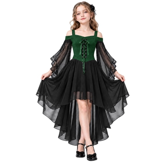 Witch Dress for Girls Halloween Vampire Butterfly Sleeve Mesh Gothic Outfits Halloween
