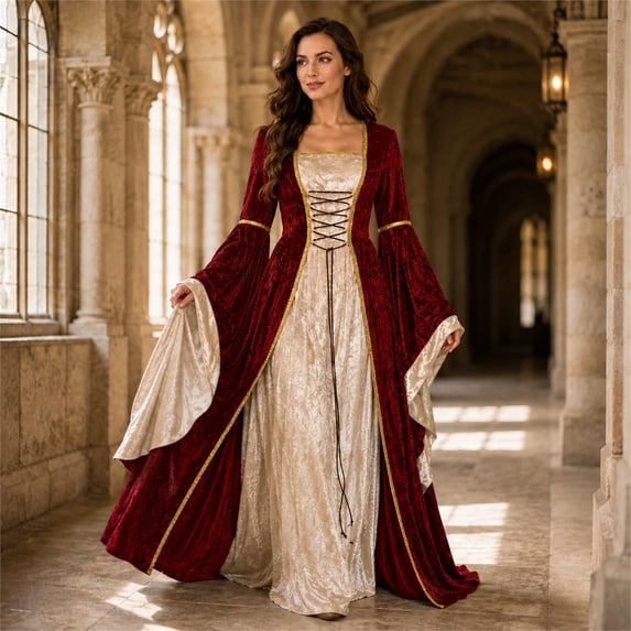 Witch Dress for Women Costume Halloween Vampire Dress 2026 Gothic Witch Costume Women Renaissance Medieval Velvet Outfit Cosplay Party Vermilion S