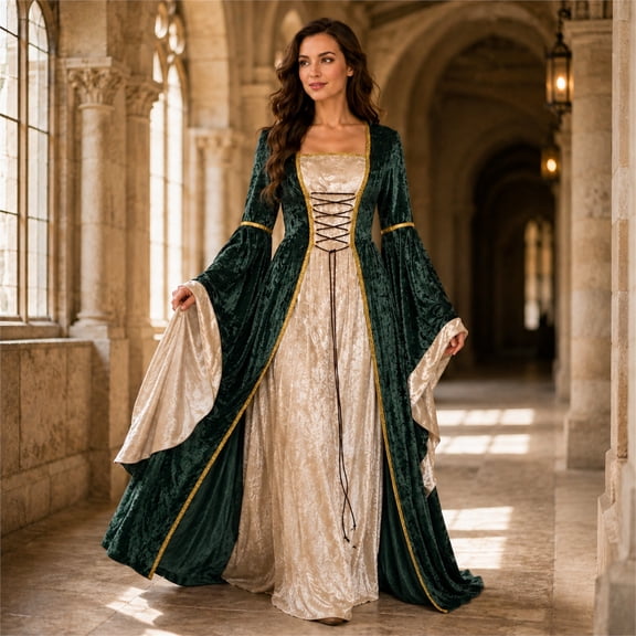 Witch Dress for Women Costume Halloween Vampire Dress 2026 Gothic Witch Costume Women Renaissance Medieval Velvet Outfit Cosplay Party White M