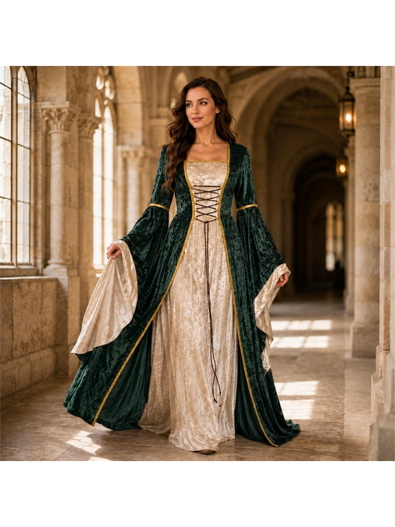 Witch Dress for Women Costume Halloween Vampire Dress 2026 Gothic Witch Costume Women Renaissance Medieval Velvet Outfit Cosplay Party White M
