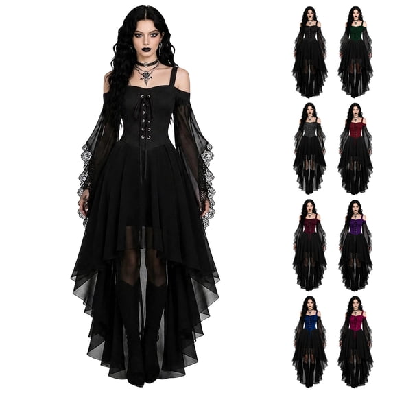 Witch Dress for Women Halloween Woman Adults Vampire Butterfly Sleeve Mesh Gothic Outfits S-2XL