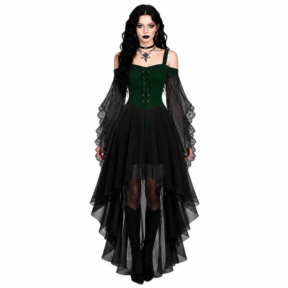Witch Dress for Women Halloween Woman Adults Vampire Butterfly Sleeve Mesh Gothic Outfits S-2XL