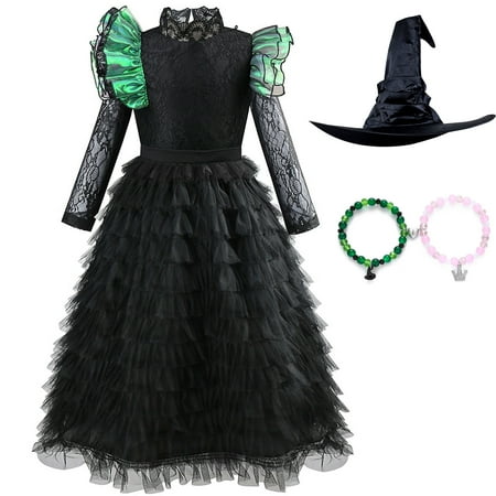 Lstmmwd Bad Witch Halloween Costume for Girls Black Dress with Hat and Cloak