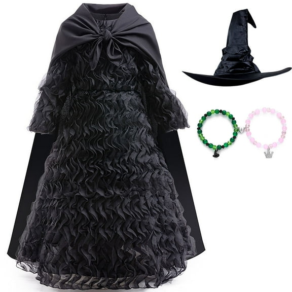 Lstmmwd Bad Witch Halloween Costume for Girls Black Dress with Hat and Cloak