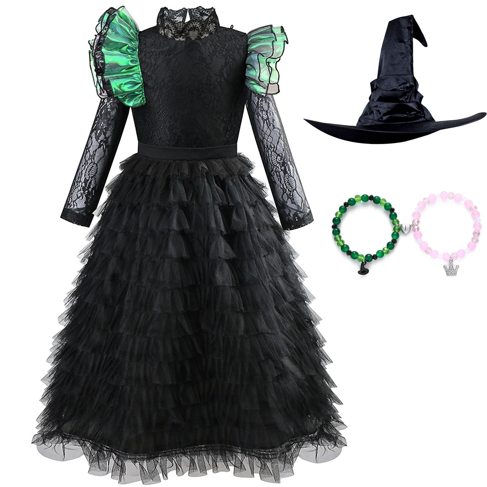 Elphaba Witch Costume Dress For Girls | Halloween Outfit With Cape And Hat, Ages 3-12 - View #13