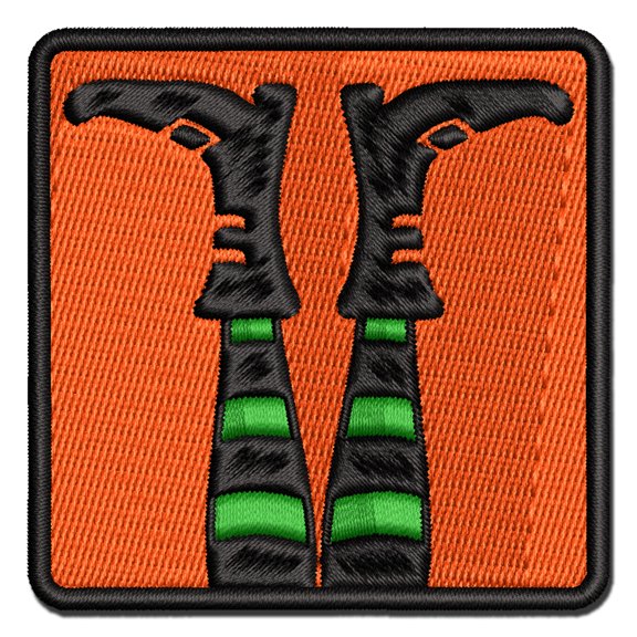 Witch Feet Sticking Up Halloween Applique Multi-Color Embroidered Iron-On Patch - 2.0 Inch Mini