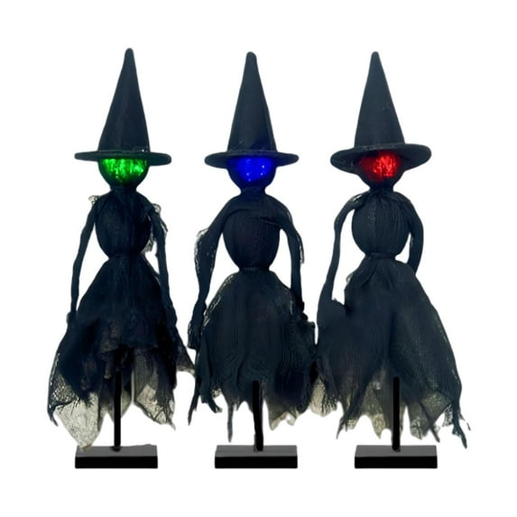 Witch Figurines Halloween Decoration with Stand Lighted Statues Handcrafted Primitive Design for Fireplace Desktop