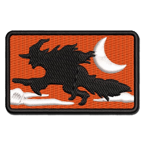 Witch Flying on a Broomstick Halloween Applique Multi-Color Embroidered Hook & Loop Patch - 3 Inch Medium