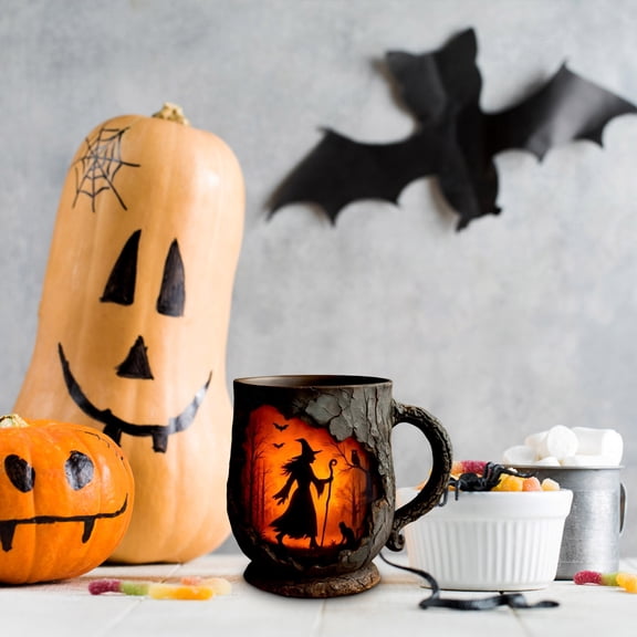 Witch Forest Fire Mug, 3D Witch Forest Fires Coffee Mug, Campfire Mugs, Relief Silhouette Glowing Mug, Witch Mug Ideal Gift for Camping Kitchen Nature Lovers