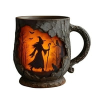Witch Forest Fire Mug, Vintage Witch Forest Fires Coffee Mug, Bark-shaped Mug, 3D Relief Silhouette Glowing Mug, Outdoor Mug for Camping Nature Lovers Mountain Hiking Lovers