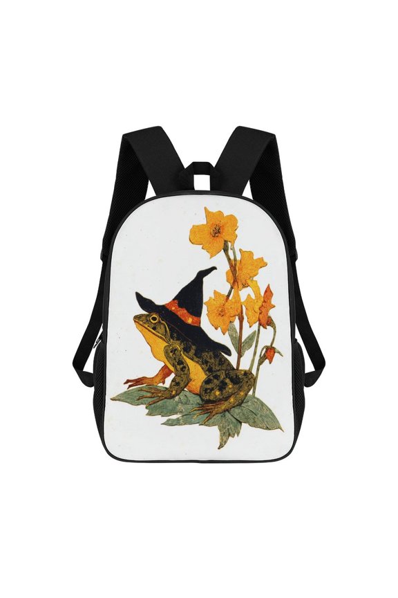 Witch Frog Autumn Flowers Hat Backpack, Travel Backpack, Casual Shoulder Bag, Casual Backpack
