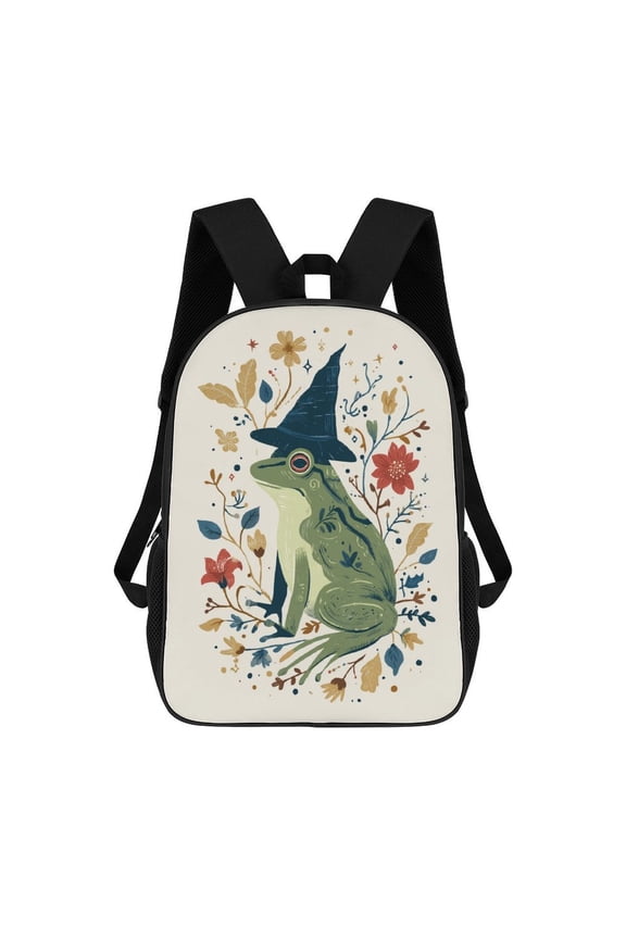 Witch Frog Floral Autumn Design Backpack, Travel Backpack, Casual Shoulder Bag, Casual Backpack