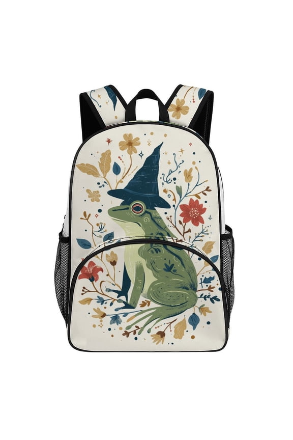Witch Frog Floral Autumn Design Teenage Backpack Middle Students Bookbag Outdoor Daypack