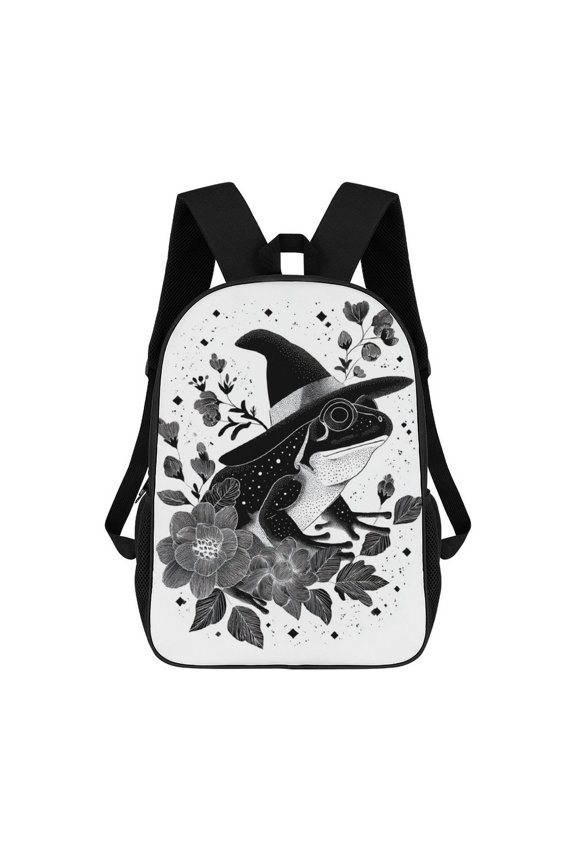 Witch Frog Floral Hat Design Backpack Backpack Student Backpack Cartoon Canvas Backpack