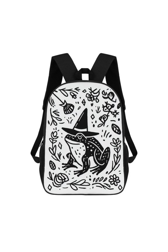 Witch Frog Floral Whimsical Art Backpack Backpack Student Backpack Cartoon Canvas Backpack