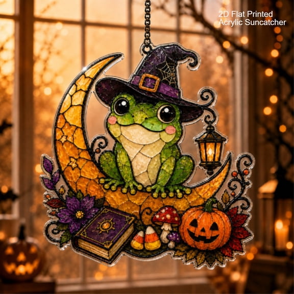 Witch Frog Halloween Acrylic Suncatcher Window Hanging for Halloween Decor