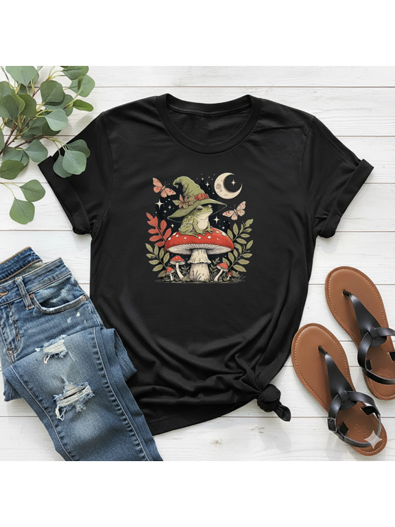 Witch Frog Mushroom Magic Forest Aesthetic Cottagecore Graphic Unisex T-Shirt
