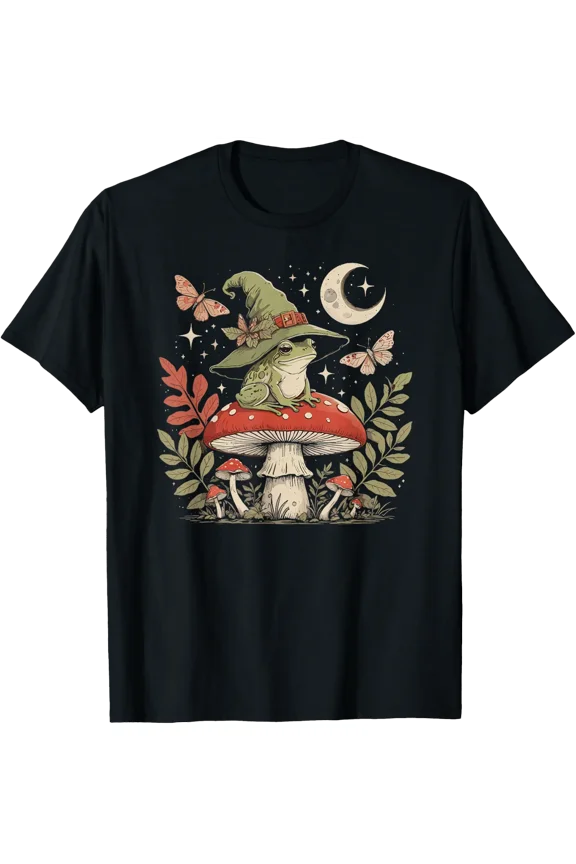 Witch Frog Mushroom Magic Forest Aesthetic Cottagecore T-Shirt Size S-5XL