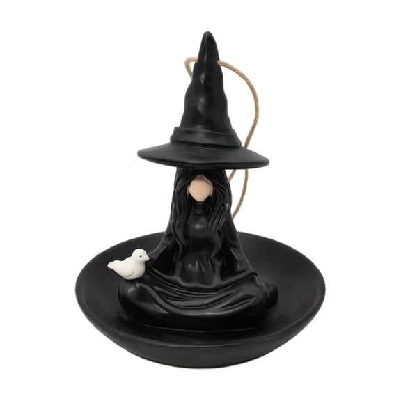 Witch Garden Hanging Bird Feeder, Mystical Wizard Resin Sculpture with Cauldron, Halloween Cottagecore Decor for Yard, Patio, Outdoor Enchanted Spaces