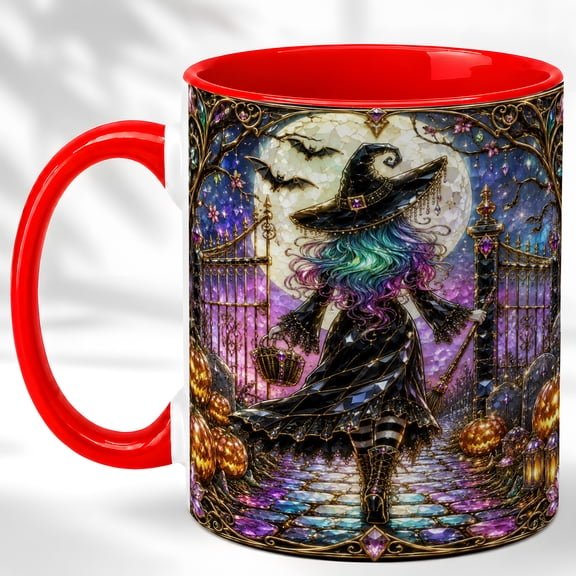 Witch Gate Moon Coffee Mug, Halloween Graveyard Mug, Ceramic 11 oz