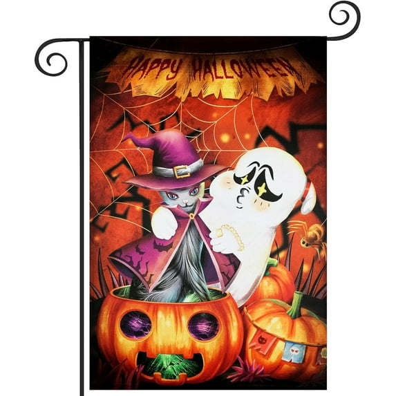 Witch Ghost Halloween Garden Flag,12.5x18 Inch Vertical Double Sided Yard Flag, Halloween Decorations for Outdoor, Rustic Farmhouse Decor for Seasonal Holiday