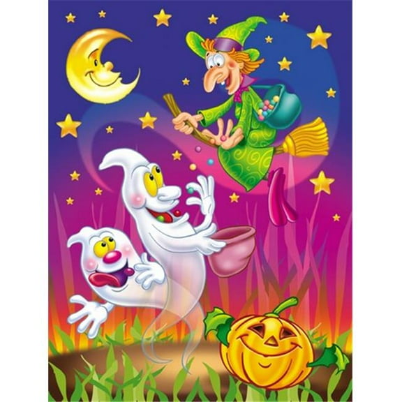 Witch & Ghosts Halloween Flag Canvas House Size