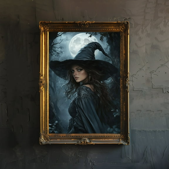 Witch Girl Gothic Print Dark Academia Art Gothic Decor Antique Illustration Enchanted Fantasy Poster Rustic Vintage Wall Art Poster Unframed