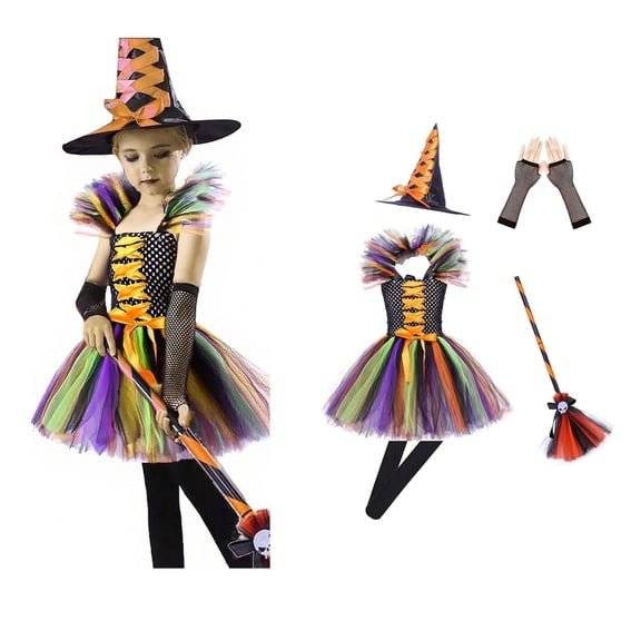 Witch Girl Outfits Tulle Dress Girls Fairy Tale Wicked Witch outfit Halloween Outfits for Kids Girls 5-6 Years Children Girls Dress