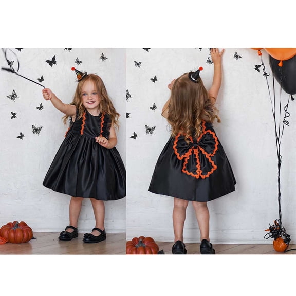 Witch Girl Outfits Tutu Dress for Toddler Girls Short Sleeve Mesh Top Halloween Outfits for Girls 12-18 Months Girls Dress