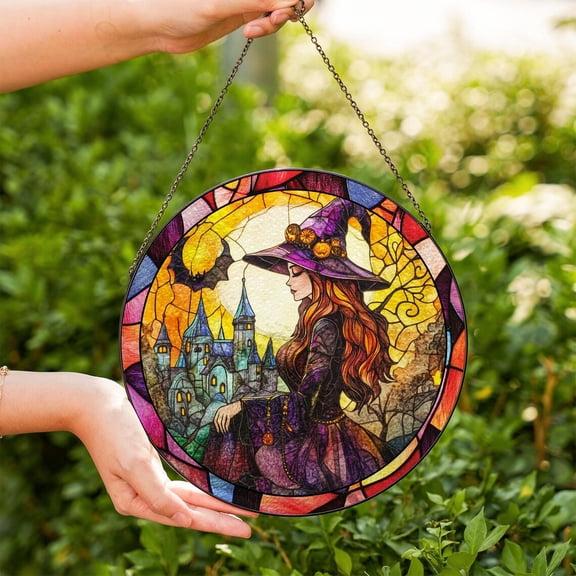 Witch Glass Cauldron Suncatcher, Gothic Window Hanging, 3.5 in