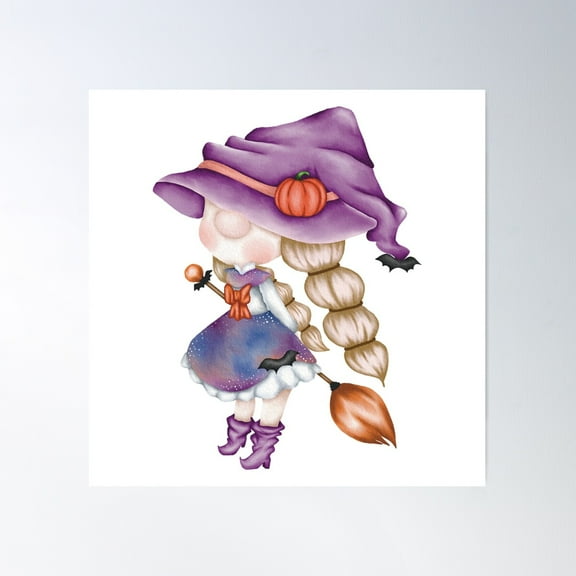 Witch Gnome Magic Hallowween Poster Wall Art, Modern Wall Decor For Living Room Bedroom, 16x16 UNFRAMED