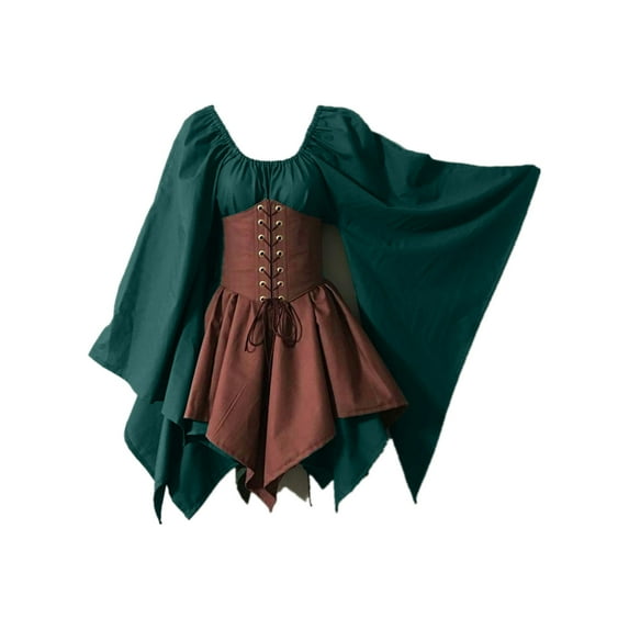 Witch Gothic Short Dresses for Women Elf Cosplay Halloween Costumes Vintage Masquerade Irish Traditional Corset Dress