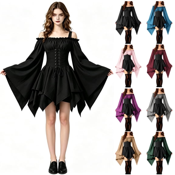 Witch Gothic Short Dresses for Women Elf Cosplay Halloween Costumes Vintage Masquerade Irish Traditional Corset Dress