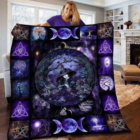 Witch Halloween Blanket, Purple Moonlight Halloween Blanket, Halloween Decoration, Halloween Gift for Family, Friend, Magical Blanket, Travel Blanket