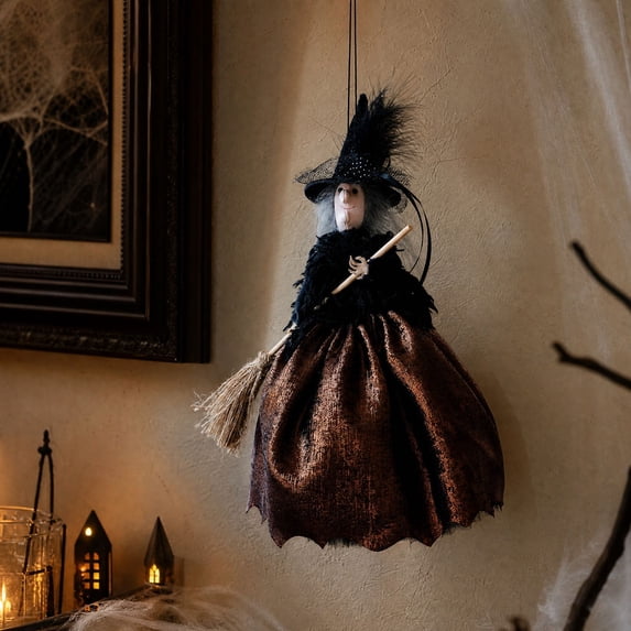 Witch Halloween Decorations 13 Inch Flying Witch Halloween Decor Hanging Halloween Decorations Indoor Spooky Whimsical Home Accent for Party Wall Tree Display, 1 Pack