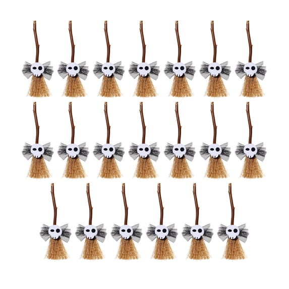 Witch Halloween Decorations, 20Pcs Hanging Witch Brooms, Halloween Mini Ornaments, Witch Broom Skull Decor, Spooky Hanging Decor for Halloween Party, Tree, Bookshelf, 14Cm Size