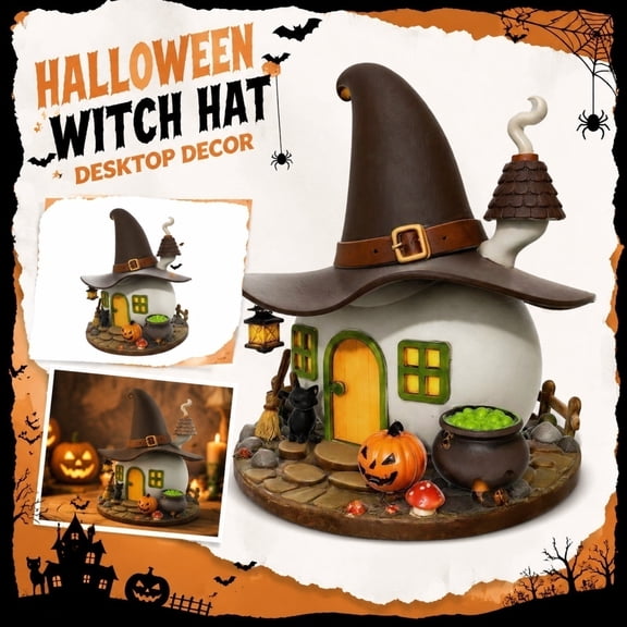 Witch Halloween Decorations | 4 Inch Spooky Halloween Witch House | Indoor Halloween Decorations for Home, Fall Holiday Table Decor | Great Gift for Halloween Party