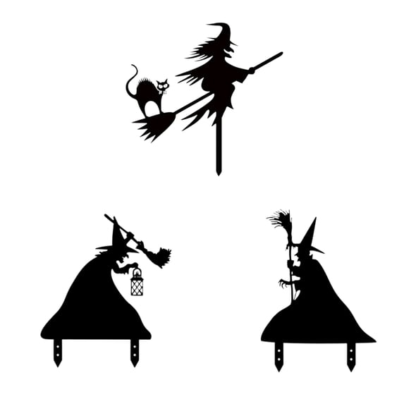 Witch Halloween Decorations Outdoor Halloween Garden Metal Yard Sign Stakes Decor, Halloween Silhouette Party Yard Signs with Stakes, Trick or Treat Party Supplies for Home Party Halloween Decor