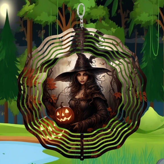Witch Halloween Jack O Lantern Oval 3D Wind Spinner Sublimation Spooky Decoration