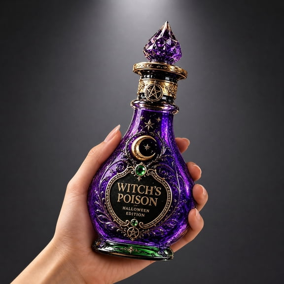 Witch Halloween Liquor Bottle Vintage Glass Potions Container Spooky Table Centerpiece Gothic Shelf Display Decor Figurine Statue Display Accent Desk Gift Home Party Decor Supplies Props Room Accent