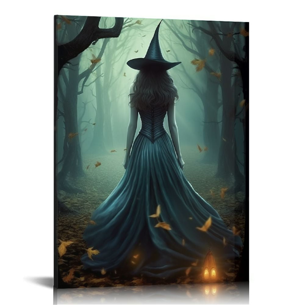 Witch Halloween Poster Gothic Canvas Wall Art Dark Moody Paintings Dark