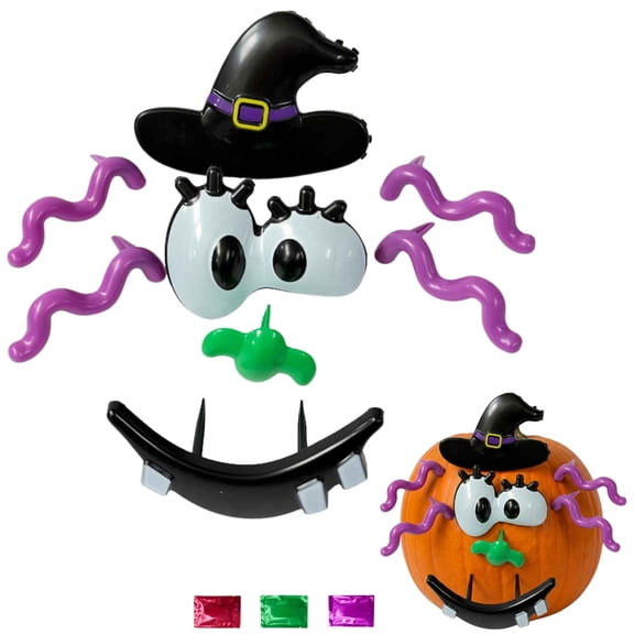 Witch Halloween Pumpkin Decorating Kit Set 1 Pack, Plastic Witch-Themed Pumpkin Craft for Spooky Decor Halloween Party Porch Table Mantel - with Noelle's Delight