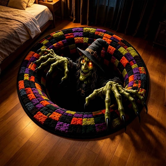 Witch Halloween Rug, 19.69 in Round 3D Optical Illusion Vortex Floor Mat for Living Room Bedroom Party Decor, bldnkj