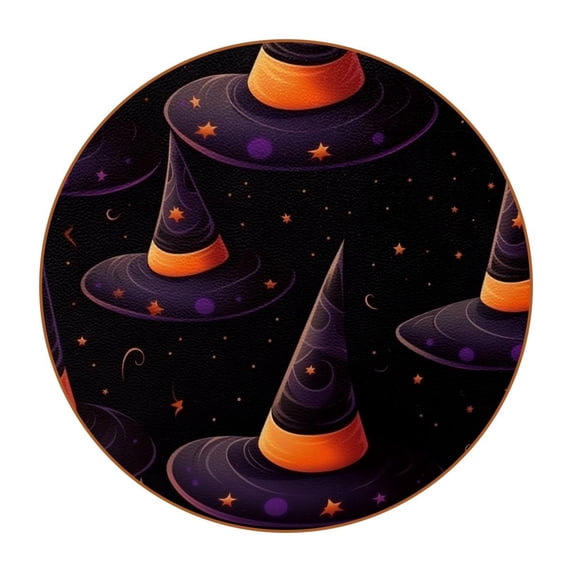 Witch Hat 6pcs Round Microfiber Leather Coasters, 11x11 cm/4.3x4.3 in - Premium Table Drink Coasters Set for Home and Office
