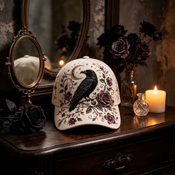 Witch Hat Cap, Adds Festive Halloween Style to Outfits, Embroidered Baseball Cap, Intricate Raised Embroidery and Comfortable Everyday Wear for Fall Outings, Party Scene, and Casual Styling.