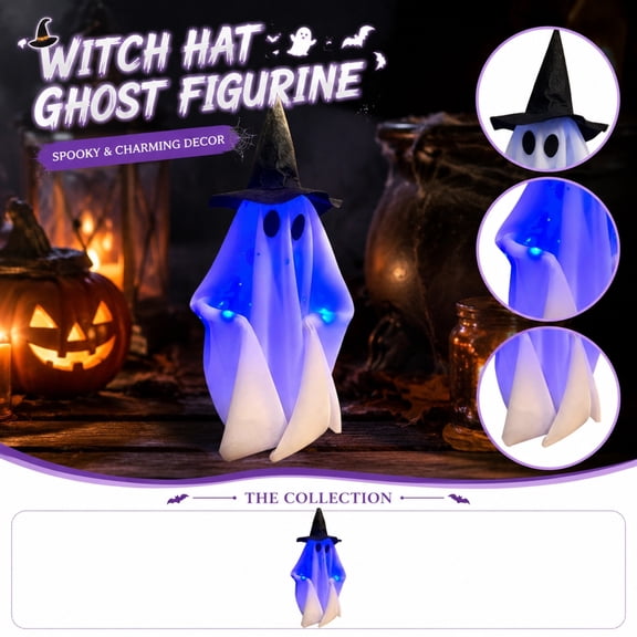 Witch Hat Ghost Decor - Talking Walking Halloween, Battery Operated Lighted Figurine Accessory Case Item | for Garden Porch Patio Lawn Yard Home Party Haunted House Spooky Animated Prop