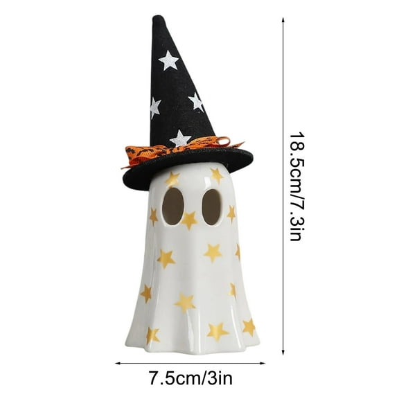 Witch Hat Ghost Light LED Resin Decor, Halloween Spooky Night Light for Indoor Outdoor Mantel Window Sill Decor(White)