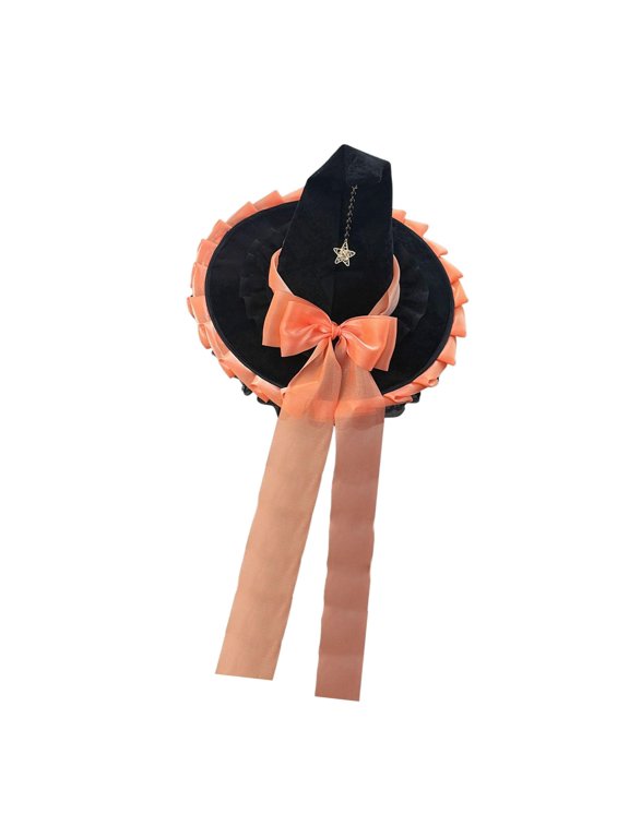 Witch Hat Gothic Headwear Bow Accent Polyester Wide Brim for Adult Women Halloween Party Cosplay