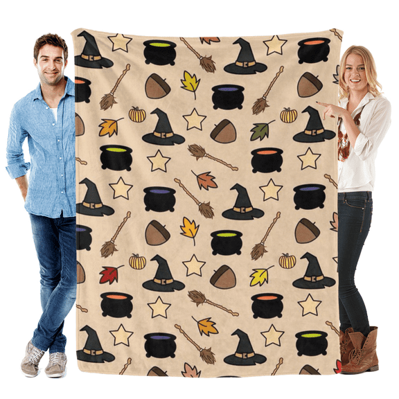 Witch Hat Halloween Blanket Soft Warm Fuzzy Lightweight Flannel Throw Blanket Perfect for Couch, Bed, Travel & Outdoor, Cozy Blankets for Adults Kids