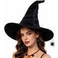 thumbnail image 1 of Witch Hat Halloween Costume for Women, Shapeable Velvet Wide Brim Pointed Hat, Black One Size, 1 of 6